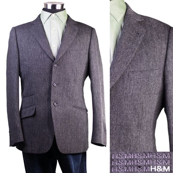 H&M Other - H&M Mens Gray wool Blazer 2 Button Sports Coat Suit Jacket Notch Lapel 40